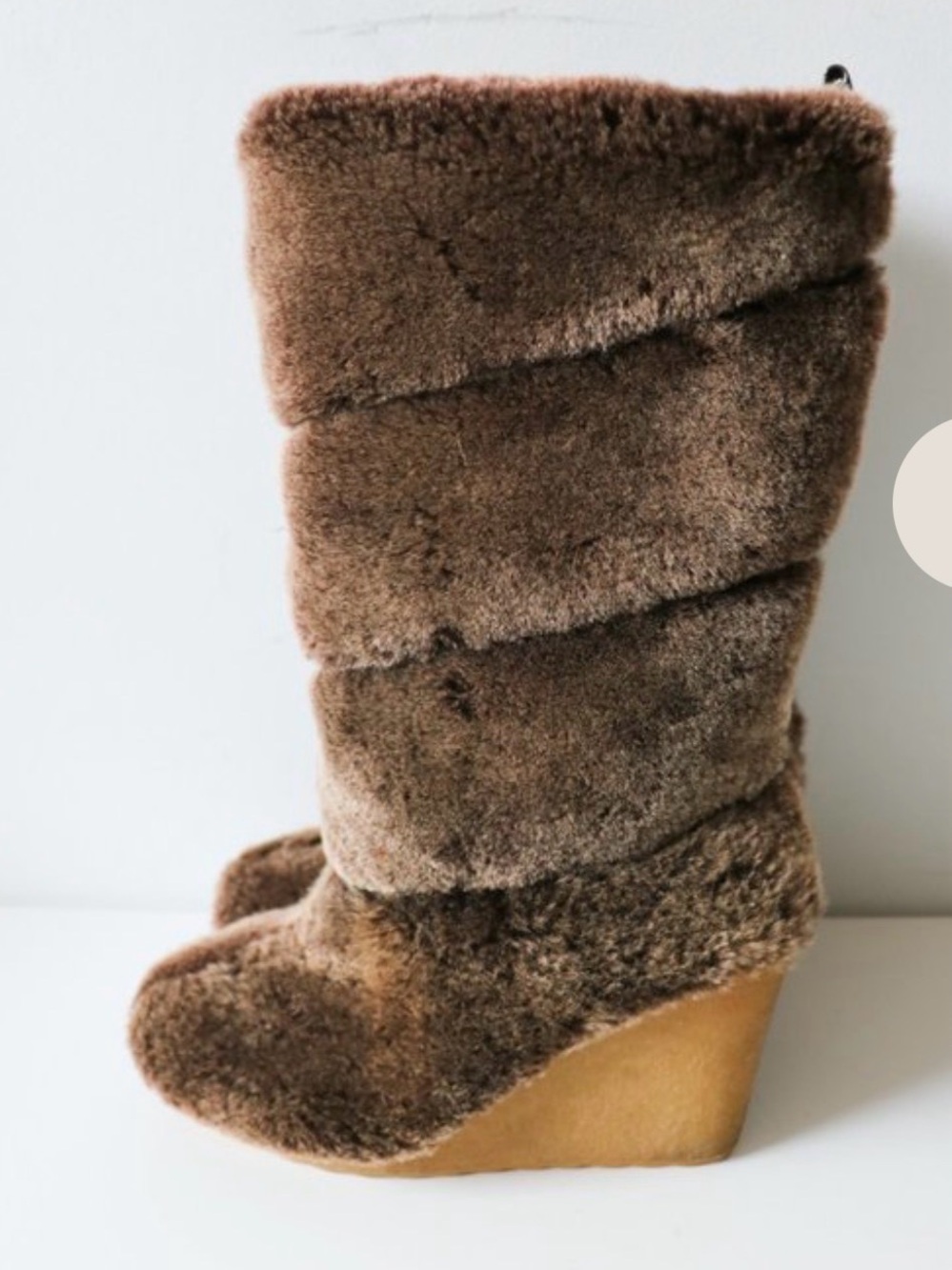 Tory Burch Shearling Slouch Boots Brown Wedge Heel Size 10 Cozy Luxe